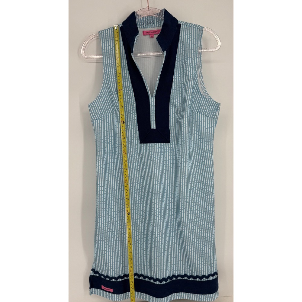 Simply‎ Southern Blue White Dash Print Sleeveless Shift Dress Women Navy Sz M - Picture 2 of 9